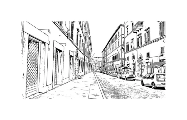 Stampa Vista Edificio Con Punto Riferimento Perugia Città Italia Illustrazione — Vettoriale Stock