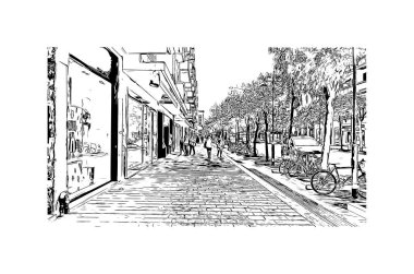 Print Building view with landmark of Pescara is the city in Italy. Vektörde elle çizilmiş çizim çizimi.