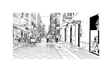 Print Building view with landmark of Pescara is the city in Italy. Vektörde elle çizilmiş çizim çizimi.