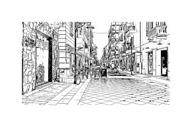 Print Building view with landmark of Pescara is the city in Italy. Vektörde elle çizilmiş çizim çizimi.