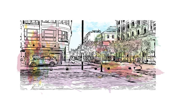 페스카라의 랜드마크가 전망은 이탈리아의 도시이다 벡터에 손으로 스케치 수채화 물보라 — 스톡 벡터