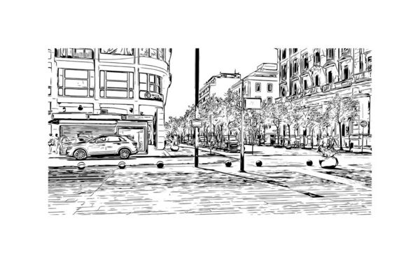 Vytisknout Pohled Budovu Orientačním Bodem Pescara Město Itálii Ručně Kreslená — Stockový vektor