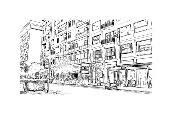 Print Building Vista Com Marco Pescara Cidade Itália Desenho Desenhado — Vetor de Stock
