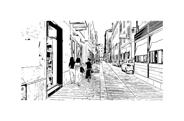 Print Building Vista Com Marco Pescara Cidade Itália Desenho Desenhado —  Vetores de Stock