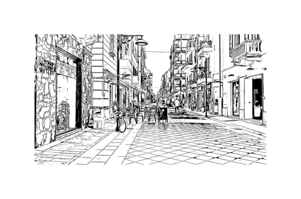 Print Building Vista Com Marco Pescara Cidade Itália Desenho Desenhado — Vetor de Stock