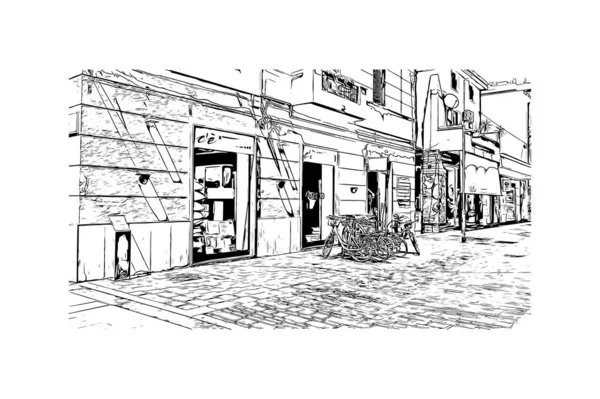 Печать Вид Здание Ориентиром Пескара Город Италии Ручной Рисунок Векторе — стоковый вектор