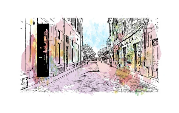 Imprimer Ville Pesaro Est Située Italie Illustration Dessinée Main Vecteur — Image vectorielle