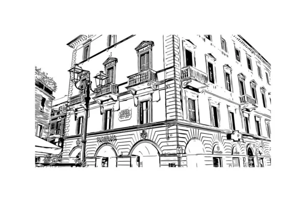 Print Building Vista Com Marco Pesaro Cidade Itália Desenho Desenhado — Vetor de Stock