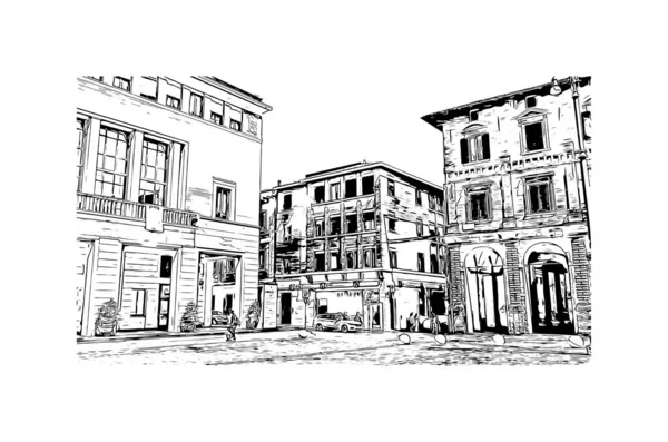 Vytisknout Pohled Budovu Orientačním Bodem Pesaro Město Itálii Ručně Kreslená — Stockový vektor