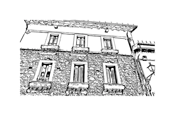 Προβολή Κτιρίου Ορόσημο Του Pescasseroli Είναι Πόλη Στην Ιταλία Χειροποίητο — Διανυσματικό Αρχείο