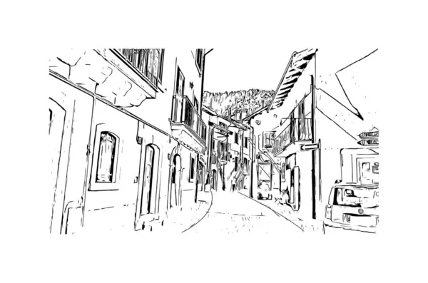 Прінт Білдінг Орієнтиром Пескасеролі Містом Італії Намальована Вручну Ілюстрація Векторі — стоковий вектор