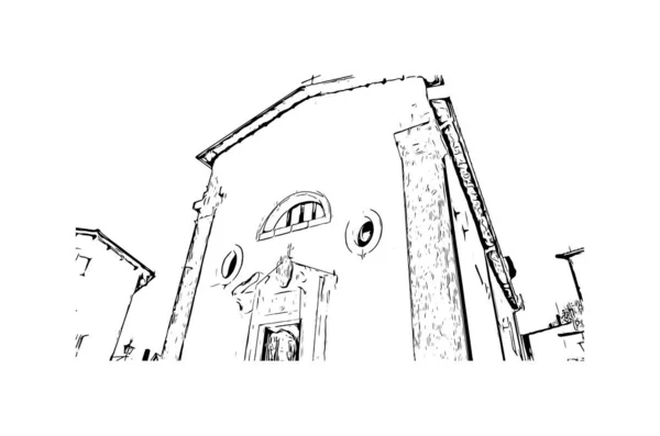 Imprimer Vue Bâtiment Avec Monument Pescasseroli Est Ville Italie Illustration — Image vectorielle