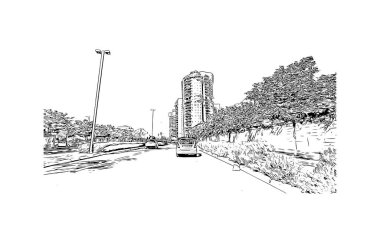 Petah Tikva, İsrail 'de yer alan bir şehirdir. Vektörde elle çizilmiş çizim çizimi.
