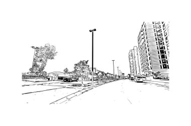 Petah Tikva, İsrail 'de yer alan bir şehirdir. Vektörde elle çizilmiş çizim çizimi.