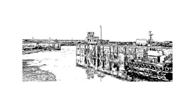Print Building View, Kanada 'da yer alan bir şehirdir. Vektörde elle çizilmiş çizim çizimi.