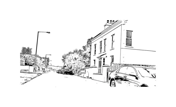 Imprimir Vista Del Edificio Con Hito Peel Municipio Canadá Dibujo — Archivo Imágenes Vectoriales