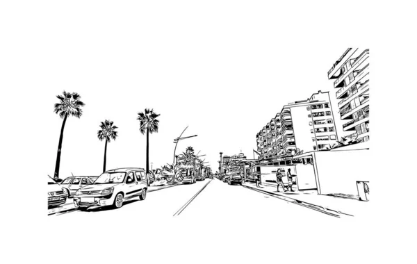 Imprimer Vue Bâtiment Avec Monument Peniscola Est Municipalité Espagne Illustration — Image vectorielle