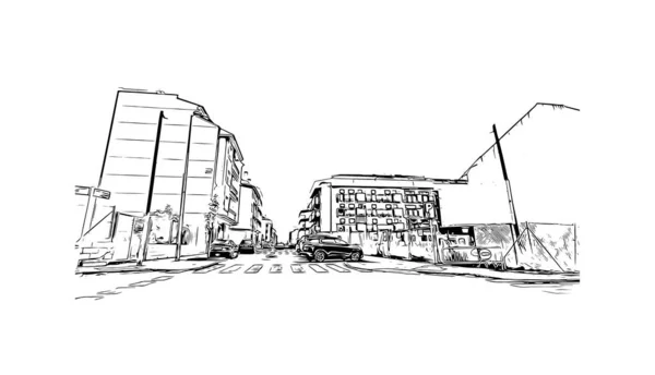 Print Building View Landmark Peniscola Kommunen Spanien Handritad Skiss Illustration — Stock vektor