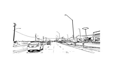 Peoria 'nın simgesi olan Print Building View Illinois şehridir. Vektörde elle çizilmiş çizim çizimi.