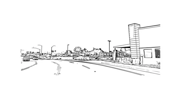 Print Building View Landmark Peoria Staden Illinois Handritad Skiss Illustration — Stock vektor