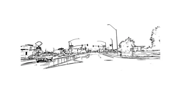 Print Building View Landmark Peoria Staden Illinois Handritad Skiss Illustration — Stock vektor