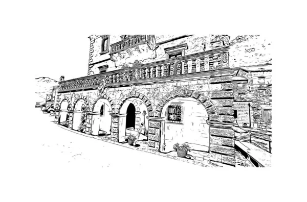 Print Building View Landmark Perast Staden Montenegro Handritad Skiss Illustration — Stock vektor