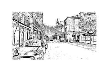 Perigueux, Fransa 'da bir şehirdir. Vektörde elle çizilmiş çizim çizimi.