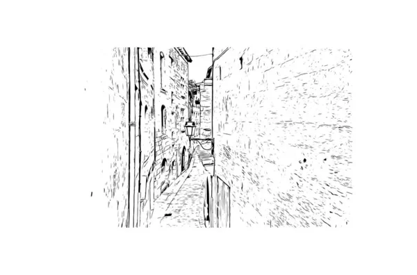 Здание Видом Достопримечательность Перигё Является Коммуной Франции Ручной Рисунок Векторе — стоковый вектор