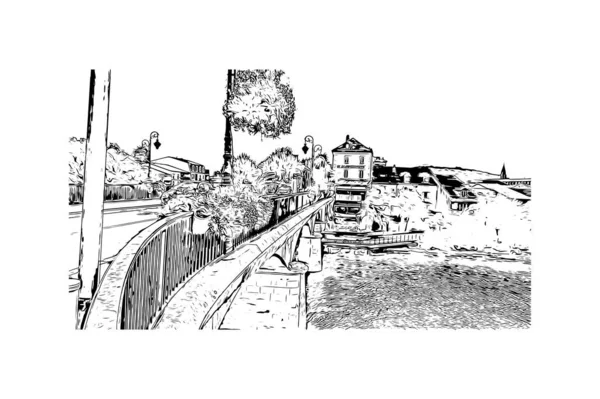 佩利古城的地标建筑景观是法国的公社 矢量手绘草图 — 图库矢量图片
