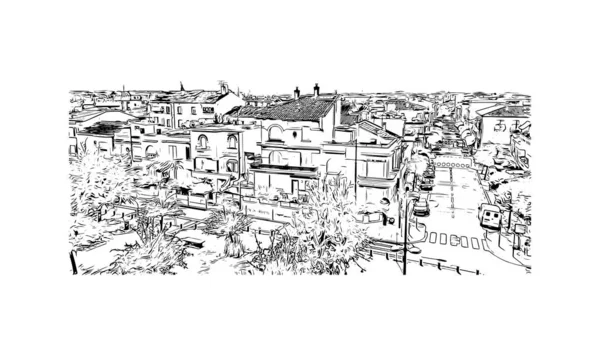 佩皮尼昂的标志性建筑是法国的公社 矢量手绘草图 — 图库矢量图片