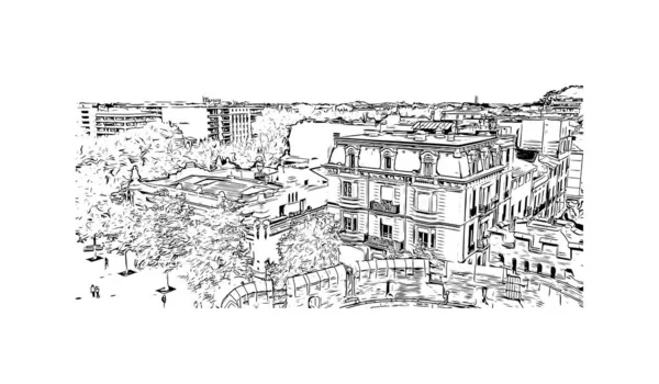 Imprimer Vue Bâtiment Avec Monument Perpignan Est Commune Française Illustration — Image vectorielle