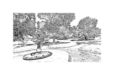 Peterborough, İngiltere 'nin doğusunda yer alan bir şehirdir. Vektörde elle çizilmiş çizim çizimi