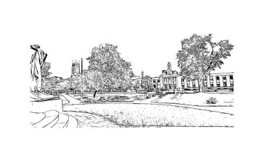 Peterborough, İngiltere 'nin doğusunda yer alan bir şehirdir. Vektörde elle çizilmiş çizim çizimi