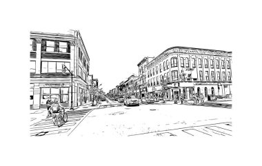 Peterborough, İngiltere 'nin doğusunda yer alan bir şehirdir. Vektörde elle çizilmiş çizim çizimi