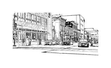 Peterborough, İngiltere 'nin doğusunda yer alan bir şehirdir. Vektörde elle çizilmiş çizim çizimi