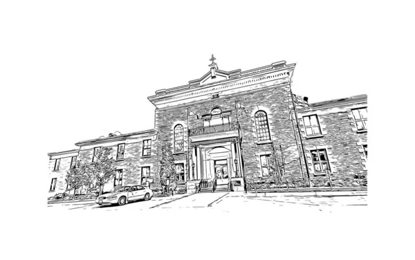 Imprimir Vista Del Edificio Con Punto Referencia Peterborough Una Ciudad — Archivo Imágenes Vectoriales