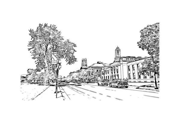 Print Building View Landmark Peterborough City Eastern England Ručně Kreslená — Stockový vektor