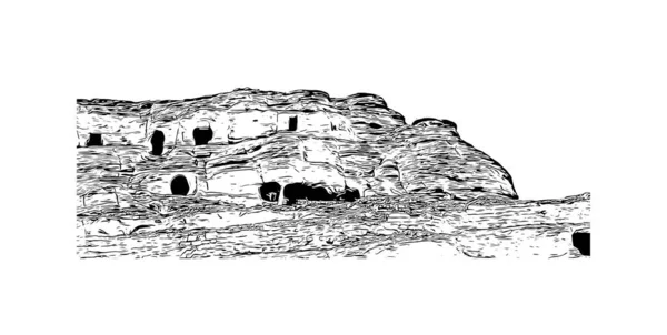 Petra Nın Tarihi Yapısına Sahip Print Building View Ürdün Tarihi — Stok Vektör
