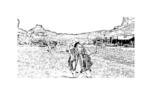 Petra Nın Tarihi Yapısına Sahip Print Building View Ürdün Tarihi — Stok Vektör