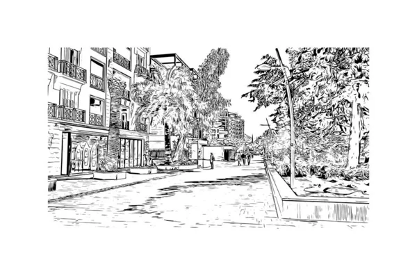 Print Vue Sur Bâtiment Avec Point Repère Petrovac Est Ville — Image vectorielle