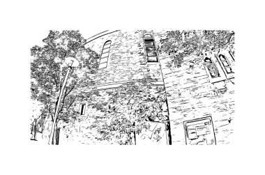 Print Building view, Almanya 'nın güneybatısında yer alan bir şehirdir. Vektörde elle çizilmiş çizim çizimi.