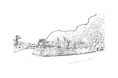 Print Building view, Tayland 'ın güneyinde yer alan bir ildir. Vektörde elle çizilmiş çizim çizimi.