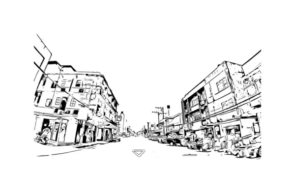 Print Vue Bâtiment Avec Point Repère Phang Nga Est Une — Image vectorielle