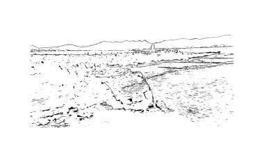 Print Building view with landmark of Philipsburg is capital of Sint Maarten. Vektörde elle çizilmiş çizim çizimi.