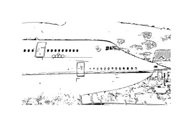 Print Building view with landmark of Philipsburg is capital of Sint Maarten. Vektörde elle çizilmiş çizim çizimi.