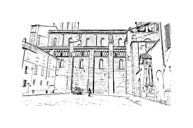 Print Building view with landmark of Piacenza İtalya 'da bir şehirdir. Vektörde elle çizilmiş çizim çizimi.
