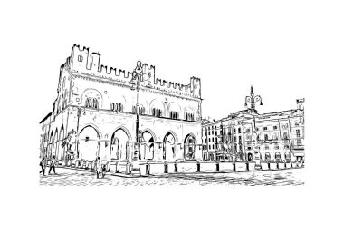Print Building view with landmark of Piacenza İtalya 'da bir şehirdir. Vektörde elle çizilmiş çizim çizimi.