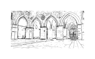 Print Building view with landmark of Piacenza İtalya 'da bir şehirdir. Vektörde elle çizilmiş çizim çizimi.