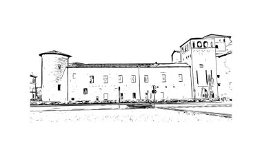 Print Building view with landmark of Piacenza İtalya 'da bir şehirdir. Vektörde elle çizilmiş çizim çizimi.