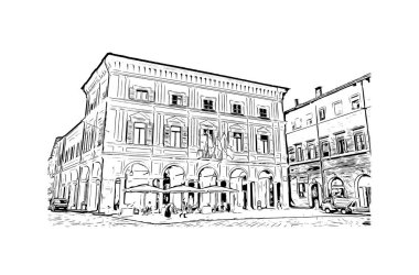 Print Building view with landmark of Piacenza İtalya 'da bir şehirdir. Vektörde elle çizilmiş çizim çizimi.